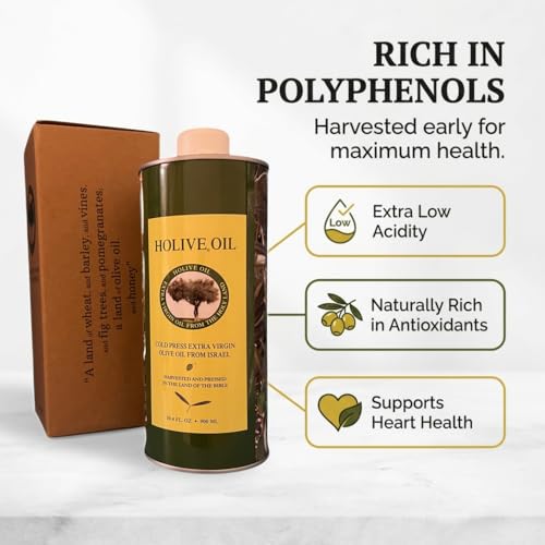 HOLIVE Olive Oil from Israel | Extra Virgin | First Cold Press & Early Harvest | Polyphenol Rich | Premium Low Acidity | Unprocessed EVOO from the Holy Land | Hand Harvest | Kosher 30.4 Fl Oz