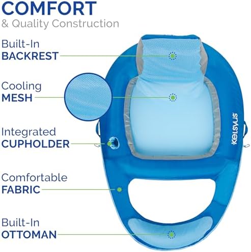 Kelsyus Spring Float Pool Lounger Chair, Light Blue | Fast Inflation for Immediate Use During Travel, Fits Most Adults and Teens