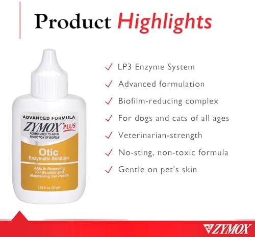 Zymox Advanced Formula Otic Plus Enzymatic Ear Solution for Dogs and Cats Without Hydrocortisone, 1.25oz