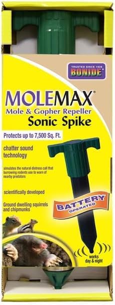 Bonide MoleMax Mole & Gopher Repeller Battery-Powered Sonic Spike | Animal Repellent Stake with Chatter Sound Technology