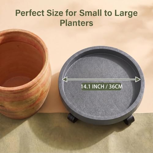 2 Pack of 11 Inch Heavy Duty Plant Caddy with Wheels, Rolling Plant Stand Pot Trolley, Wheeled Planter Saucer Tray