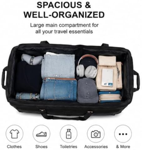 36-inch Rolling Duffle Bag with Wheels, Luggage Bag, Hockey Bag, XL Duffle Bag With Rollers, Heavy Duty Oversized Bag (Black)