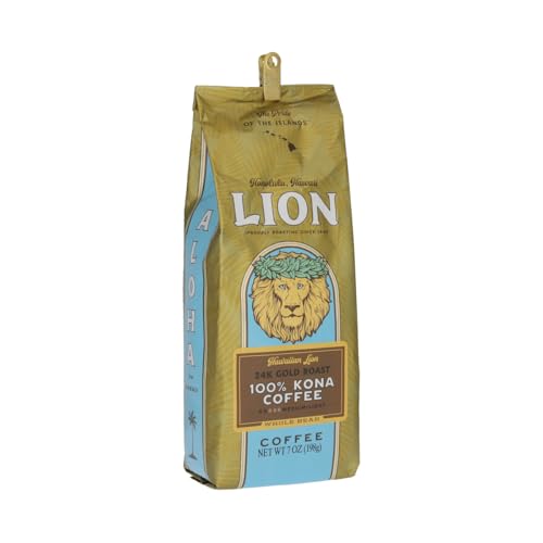 Lion Coffee 24K Gold Roast 100% Kona Whole Bean Coffee, Medium-Light Roast, A Taste of Aloha - 7 Ounce Bag