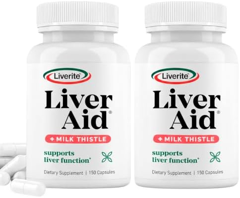 LIVERITE Liver Aid with Milk Thistle 60 Capsules, Liver Support Supplement with Amino Acids, Choline, Milk Thistle & Vitamin B12 – Supports Healthy Liver Function, Energy & Metabolism