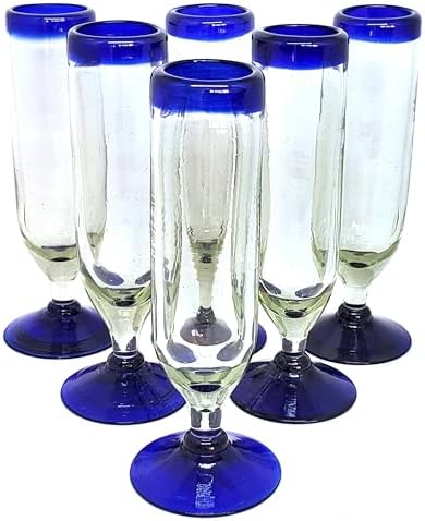 Cobalt Blue Rim 13 oz Wine Glasses (set of 6), Recycled Glass, Lead-free, Toxin-Free (13oz Wine)