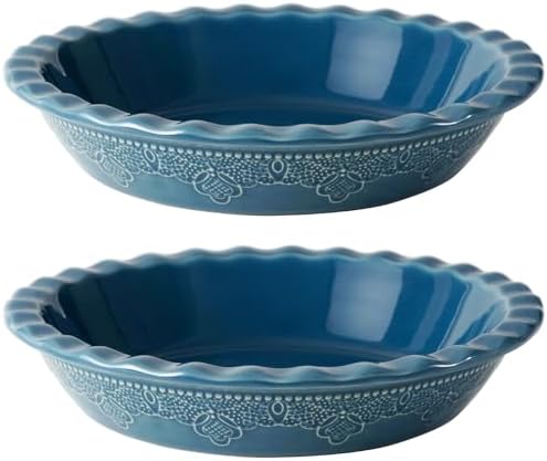 Fun Elements Pie Pan, 9 Inch Ceramic Pie Dish, Deep Dish Pie Pan with Lace Emboss, Ruffled Pie Plate for Baking