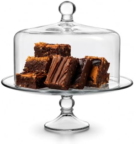 Libbey Selene 6-in-1 Domed Cake Stand, Unique Space Saving Glass Cake Stand with Dome, Multi-Purpose Dip Bowl To Serve Snacks and More