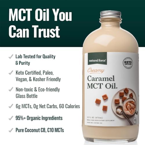 Natural Force Creamy Vanilla MCT Oil – Non Dairy, Keto Certified, Emulsified MCTs for Low-Carb, Ketogenic Coffee, Smoothies