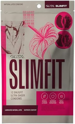 GLYDE Slimfit Snug Fit Condoms - Ultra-Thin Small Size - 12 Count, 49mm | Fragrance-Free, Lightly Lubricated, Body-Friendly, Vegan Formula Condoms, Strong and Secure Fit for Comfort and Natural Feel