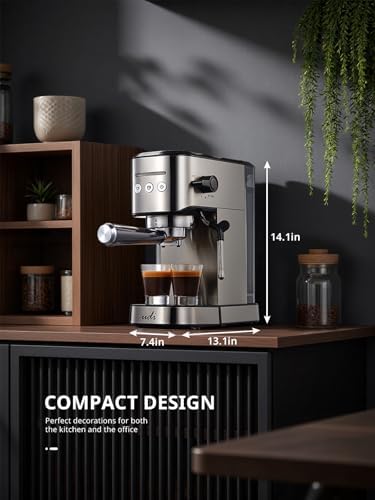UDI Espresso Machine, 20 Bar High Pressure Professional Espresso Maker | with Milk Frother, Compact Stainless Steel Coffee Machine for Cappuccino