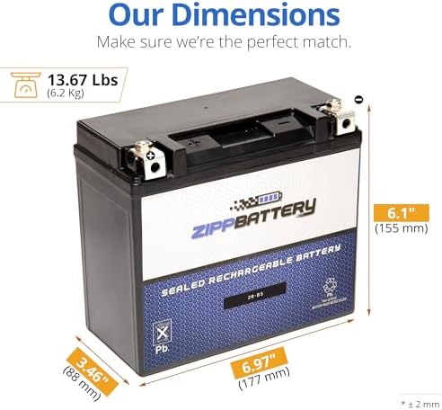 ZIPPBATTERY YTX20-BS Maintenance-Free 12V 19Ah Battery Replacement for ATV, Motorcycle, Jet Skis, Scooter, UTV, and More - Nut and Bolt (T3) Terminal