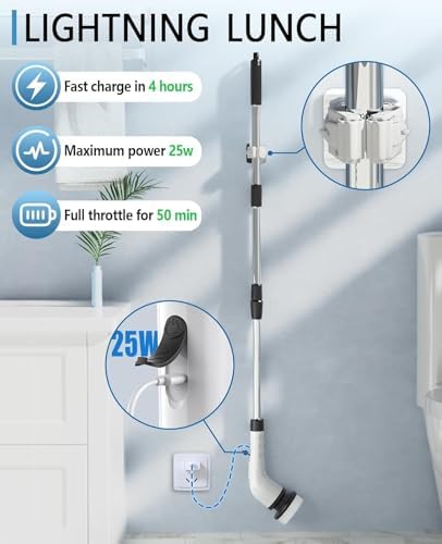 Electric Spin Scrubber for Cleaning Bathroom, Shower Scrubber Cordless Cleaning Brush with IPX7 Waterproof & 3 Speed, 9 Brush Heads