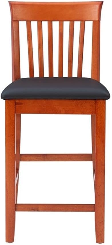 Riverbay Furniture 25" Mission Back Bar Stool, Rubberwood & Faux Leather, Dark Cherry/Black Finish, Counter Height Dining Seat with Padded Easy-Clean Upholstery, 37" H for Kitchen or Home Bar Use