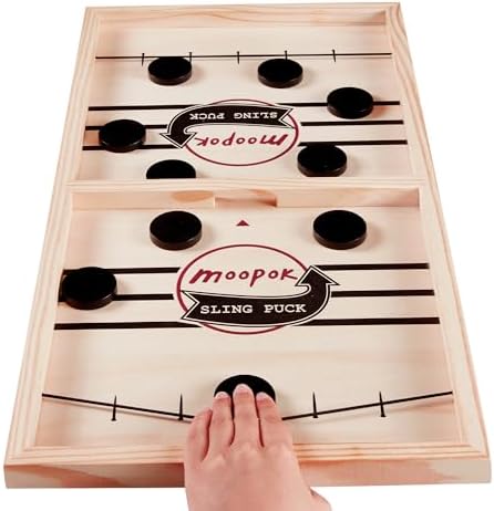 moopok Fast Sling Puck Game - Fast Action Super Foosball Table Desktop Battle Slingshot Wooden Air Hockey Board Game -Guaranteed Fun for Family Game