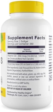 Healthy Origins Vitamin D3 10,000 IU 250 mcg, 360 Softgels
