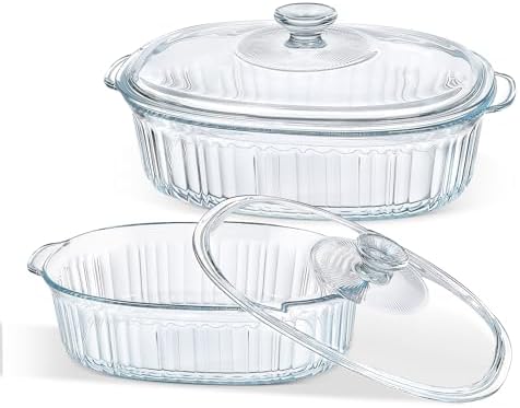M MCIRCO 4-Piece Glass Casserole Baking Dish, Set of 2 Casseroles With Glass Lids, 1.9 Qt and 3 Qt | Baking Pans for Lasagna