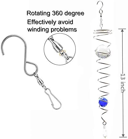Gazing Ball Spiral Tail Wind Spinner Stabilizer，Stress Ball Indoor Outdoor Decoration Stainless Steel Glass Ball with Hanging Swivel Hook 13"