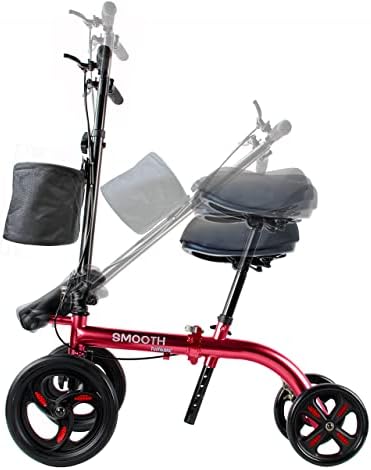 Smooth Seated Knee Scooter, Slow Propelled Steerable Mobility Knee Walker Crutches, Wheelchair Alternative with Dual Brakes
