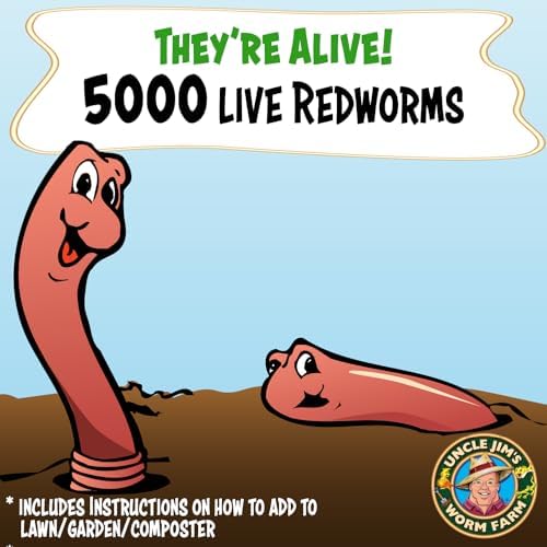 Uncle Jim's Worm Farm 5000 Count Red Wiggler Composting Worms Mix for Garden Soil or Fishing | Starter Pack of Compost Worms Improves Soil Structure