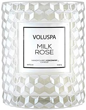 Voluspa Milk Rose, Cloche Textured Glass Candle, 8.5 Ounce, 55 Hour Burn Time, Coconut Wax for Clean Burning, Handcrafted in the USA
