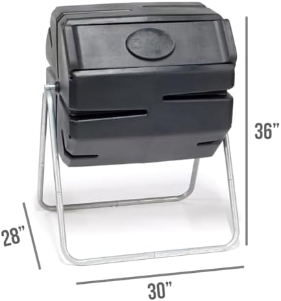 FCMP Outdoor 37 Gallon 1 Piece Plastic Single Chamber Roto Tumbling Composter Outdoor Elevated Rotating Garden Compost Bin, Black