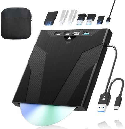 8-in-1 External Blu-ray Drive, BD Reader DVD CD Burner for Mac PC | Black 5Gbps USB3.0 Type-C, SD TF Reader, 8-in-1 BD Optical Drive