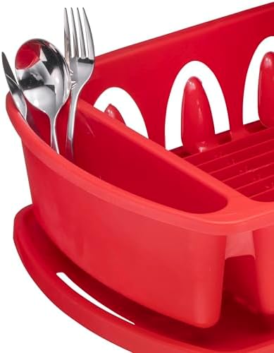 Tribello Sink Dish Drying Rack, Heavy Duty Hard Plastic Drying Rack, Dish Drainer for Kitchen Counter with Drainboard Set