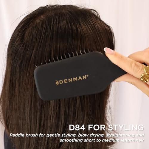 Denman (Black) Mini Paddle Cushion Hair Brush for Blow Drying, Detangling & On the Go Travel - Comfortable Styling