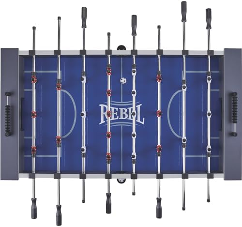Fat Cat Rebel 4.5 Foot Foosball Table, Soccer Table Game with Quick Snap Rods, Blue Playing Field, Abacus Scoring, Includes 4 Foosball Balls