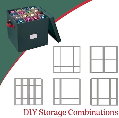 Storage Ornament Box - Holiday Organizer Cube with 64 Individual Compartments and Adjustable Dividers - For Christmas Decorations by Elf Stor