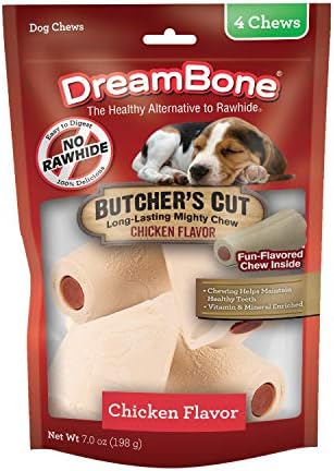 DreamBone Butcher’s Cut Chews 4 Count, Rawhide-Free Chews For Dogs, With Chicken-Flavor Chew Center | For the Toughest Chewers