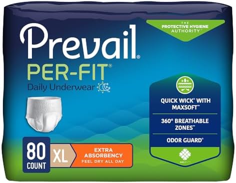 Prevail Per-Fit Daily Protective Underwear, Unisex Adult Disposable Adult Diaper for Men & Women, Extra Absorbency, Medium, 80 Count (4 Packs of 20) | Disposable, Incontinence, Extra Absorbency