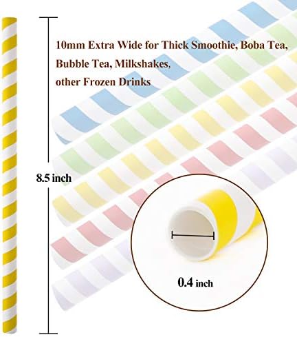 100 Pack, Extra Wide Paper Smoothie, Boba Straws - 10 mm Wide Biodegradable Straws for Bubble Tea (Tapioca, Boba Pearls), Milkshakes