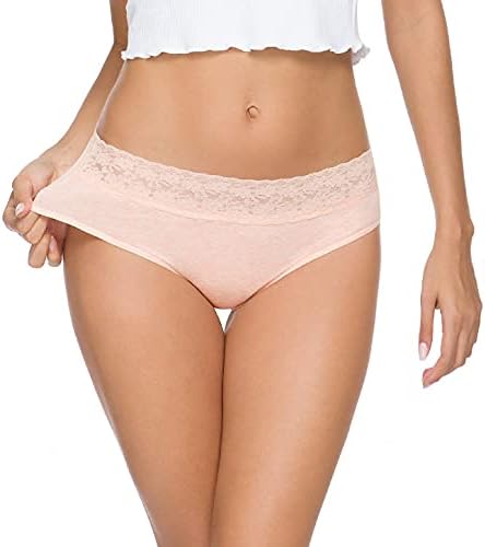 Wealurre Underwear Women Cotton Lace Waisted Bikini Panties 5-Pack