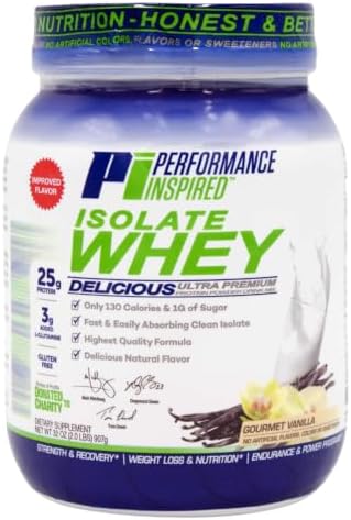 PERFORMANCE INSPIRED Isolate Whey Protein Powder – Vanilla – 25G – 2lb | All Natural - Fast Absorbing - Added L-Glutamine - Contains BCAAs