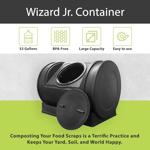 Compost Wizard Jr. Tumbler, 7 Cubic Foot Capacity | Large Rotating Composter Bin, Holds 50 Gallons - Single Chamber Compost System for Gardening, Yard