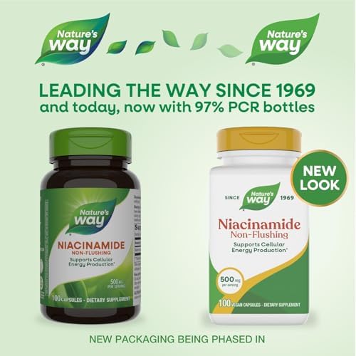 Nature's Way Niacinamide - Niacinamide Capsules with Non-Flushing Vitamin B3 - Supports Cellular Energy* - 500mg per Serving - Gluten-Free & Vegan - 100 Count (100 Servings)