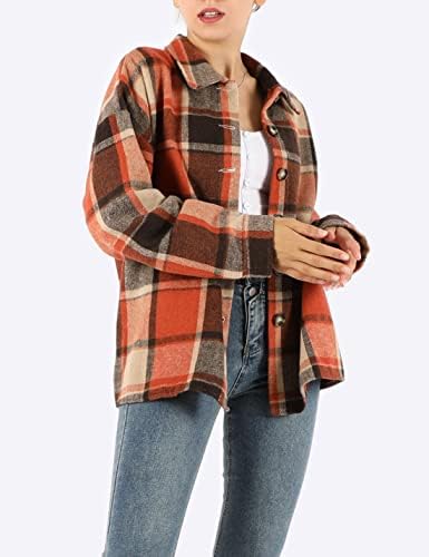 Yeokou Women's Plaid Flannel Shacket Oversized Button Down Long Sleeve Shirt Jacket Casual Spring Fall Outfits