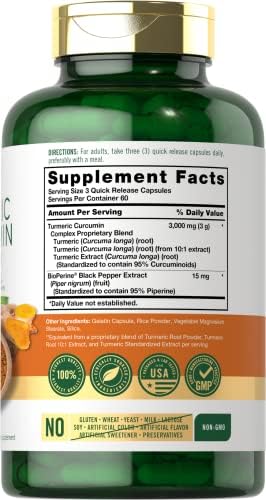Carlyle Turmeric Curcumin Supplement | 180 Capsules | with Black Pepper