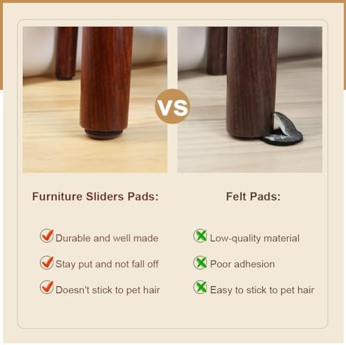 Furniture Slider Pads, 20pcs Teflon Moving Furniture Glides with Screws Reusable Feet Protector for Carpet, Tiled and Hardwood Floors (Brown)