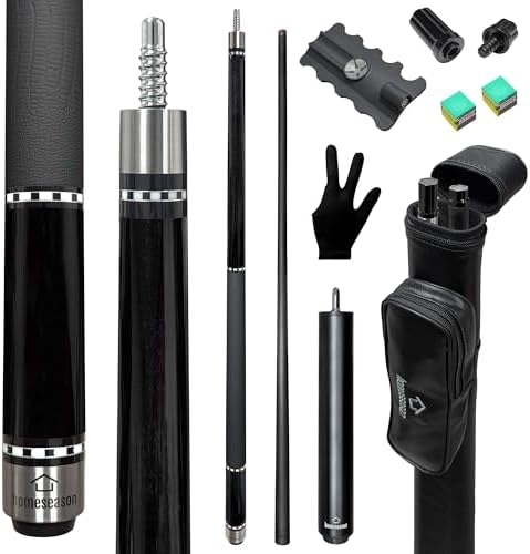 HomeSeason 58inch Carbon Fiber Pool Cue Stick with Screw-in Extension and Leather Case, 18oz Low Deflection Professional Cue Stick for Billiards, 13mm Tip