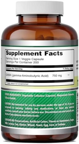 Amazing Formulas GABA Supplement | 750 Mg per Serving | 100 Veggie Capsules | Non-GMO | Gluten-Free | Made in USA | Ideal for Vegetarians