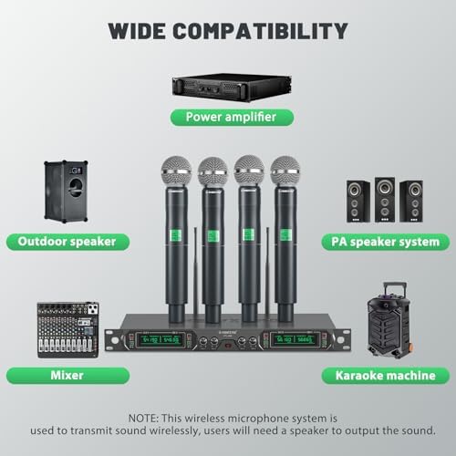 Phenyx Pro 4-Ch UHF Fixed Frequency Wireless Microphone System PTU-5000-4H | 4 Dynamic Handheld Mics, Metal Build, 260 ft Range, Singing