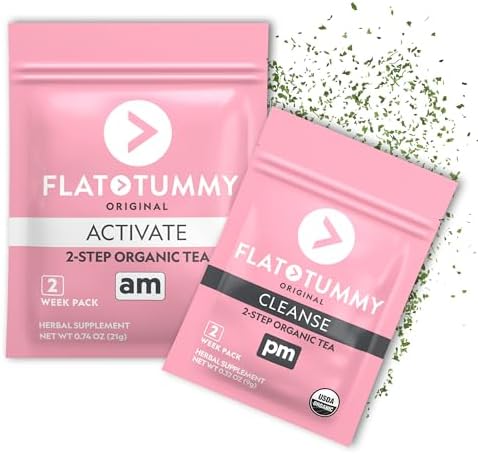 Flat Tummy Detox Tea (2 Week Program) – 2-Step Detox Tea to Boost Energy & Reduce Bloating* - All Natural Detox Cleanse w/ Green Tea, Lemon Balm