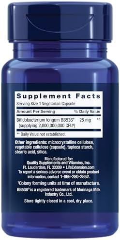 Life Extension Bifido GI Balance, probiotics, Bifidobacterium longum BB536® (2 Billion CFU), Support Healthy Gut & Digestive Health, Gluten-Free, Non-GMO, Vegetarian, 60 Capsules | Bifidobacterium Longum BB536 Provides 2 Billion CFU to Support Gut & Dige…