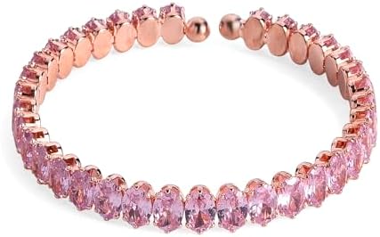 2 Piece Set Pink Cubic Zirconia Chocker Necklace 17"Bracelet 7.5In