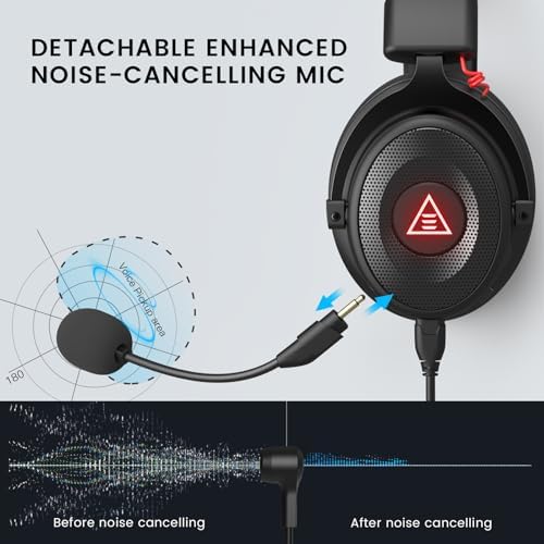 EKSA E900 Pro USB Gaming Headset for PC - Computer Headset with Detachable Noise Cancelling Mic, 7.1 Surround Sound, 50MM Driver - Headphones with Microphone for PS4/PS5, Xbox One, Laptop, Office | Computer Headset with Detachable Noise Cancelling Mic, H…