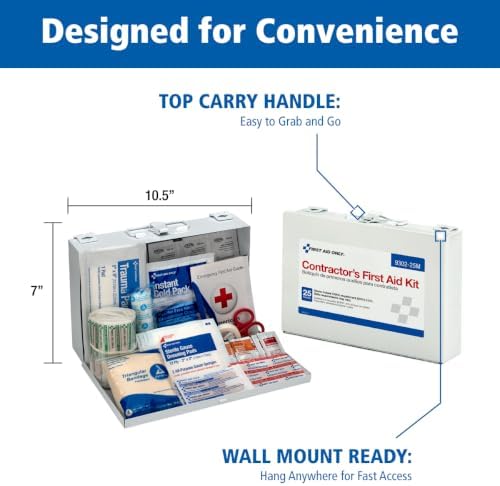 First Aid Only 9302-25M 25-Person Contractor's First Aid Kit for Home Renovation, Job Sites, and Construction Vehicles, 178 Pieces, White