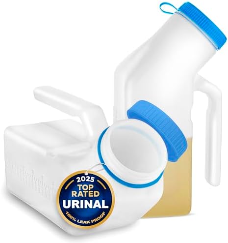 Male Urine Bottle (35 oz), Portable Urinals for Men Spill Proof Nighttime, Pee Bottles for Men with Screw-On Lid