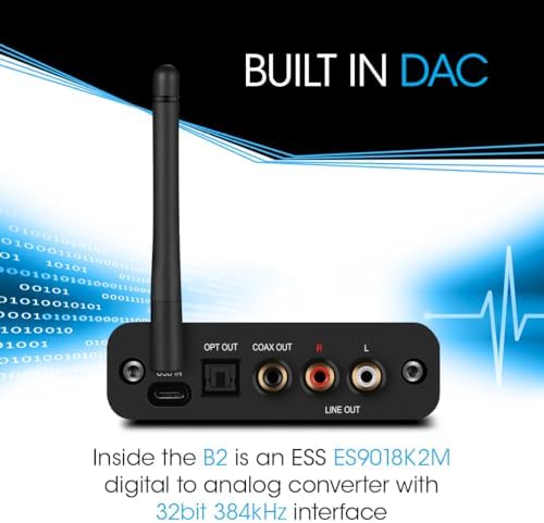 B2 LDAC/aptX HD Bluetooth 5.1 Hi-Fi Audio Receiver with ESS DAC,OLED Display,RCA,Optical & Coaxial,Extended Range for Home Stereo